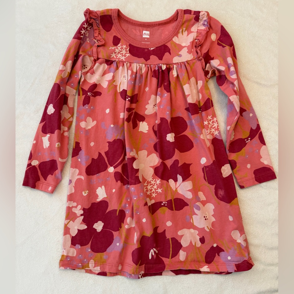 Tea Collection Burgundy and Pink Floral Dress